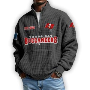 Buccaneers Est 1974 Waffle Stand Collar Half Zip Sweatshirt1