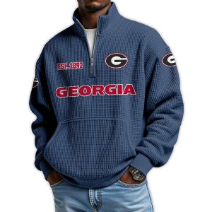 Georgia Football Est 1892 Waffle Stand Collar Half Zip Sweatshirt3