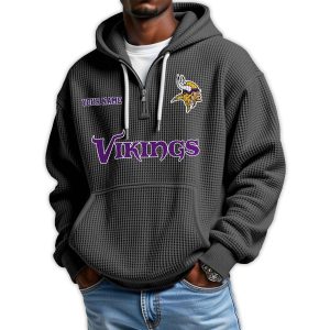 2025 Personalized Vikings Quarter Zip Waffle Hoodie
