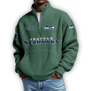 Seahawks Est 1974 Waffle Stand Collar Half Zip Sweatshirt2