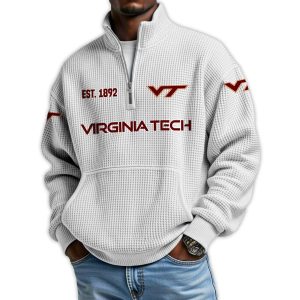 Virginia Tech Football Est 1892 Waffle Stand Collar Half Zip Sweatshirt4
