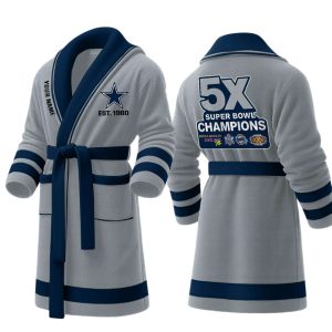 Personalized Cowboys Est 1960 5X SB Champions Fleece Bathrobe3