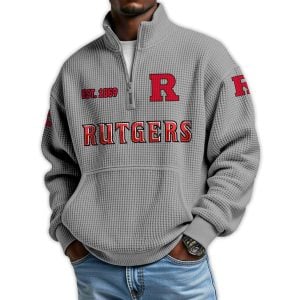 Rutgers Football Est 1869 Waffle Stand Collar Half Zip Sweatshirt2