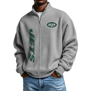 Jets Football Waffle Zip Up Sweatshirt4