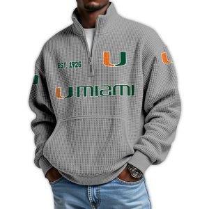 Miami Football Est 1926 Waffle Stand Collar Half Zip Sweatshirt2
