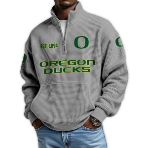 Ducks Football Est 1894 Waffle Stand Collar Half Zip Sweatshirt2