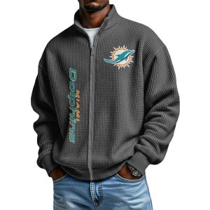 Dolphins Football Waffle Zip Up Sweatshirt