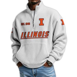 Illinois Football Est 1946 Waffle Stand Collar Half Zip Sweatshirt4