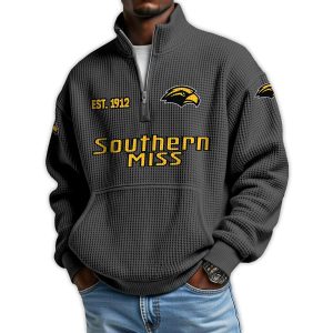 Southern Miss Football Est 1912 Waffle Stand Collar Half Zip Sweatshirt