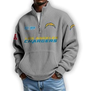 Chargers Est 1959 Waffle Stand Collar Half Zip Sweatshirt2
