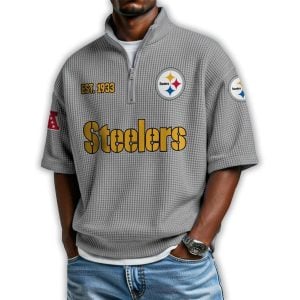 Steelers Est 1933 Waffle Stand Collar Half Zip Polo Shirt2
