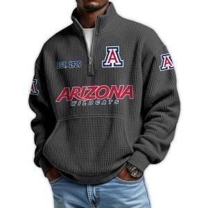 Arizona Football Est 1929 Waffle Stand Collar Half Zip Sweatshirt1