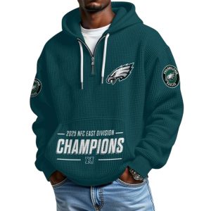 Eagles 2025 NFC East Division Champions Quarter Zip Waffle Hoodie1