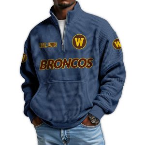 Broncos Football Est 1906 Waffle Stand Collar Half Zip Sweatshirt3
