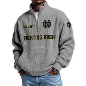 Fighting Irish Football Est 1887 Waffle Stand Collar Half Zip Sweatshirt3
