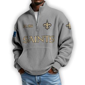 Saints Est 1966 Waffle Stand Collar Half Zip Sweatshirt2