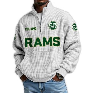 Rams Football Est 1893 Waffle Stand Collar Half Zip Sweatshirt4