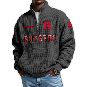 Rutgers Football Est 1869 Waffle Stand Collar Half Zip Sweatshirt1