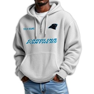 2025 Personalized Panthers Quarter Zip Waffle Hoodie1