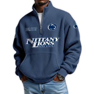 Nittany Lions Football Est 1887 Waffle Stand Collar Half Zip Sweatshirt