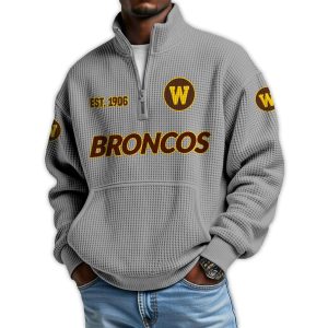 Broncos Football Est 1906 Waffle Stand Collar Half Zip Sweatshirt2