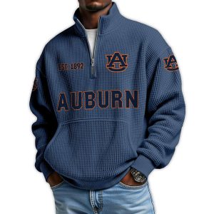 Auburn Football Est 1892 Waffle Stand Collar Half Zip Sweatshirt