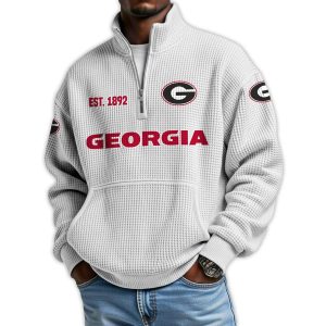 Georgia Football Est 1892 Waffle Stand Collar Half Zip Sweatshirt4