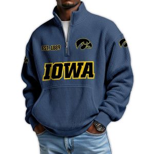 Iowa Football Est 1889 Waffle Stand Collar Half Zip Sweatshirt3