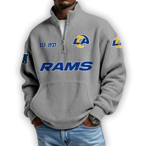 Rams Est 1937 Waffle Stand Collar Half Zip Sweatshirt2