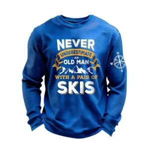 Never Underestimate An Old Man With A Pair Of Skis Waffle Long Sleeve T Shirt
