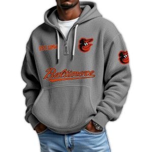 Orioles Est 1894 Quarter Zip Waffle Hoodie2
