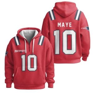 Drake Maye 10 Patriots Quarter Zip Waffle Hoodie