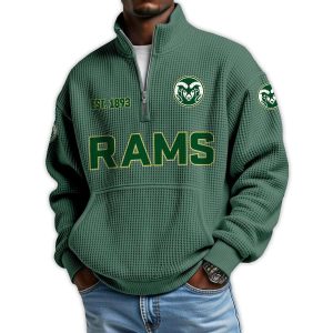 Rams Football Est 1893 Waffle Stand Collar Half Zip Sweatshirt