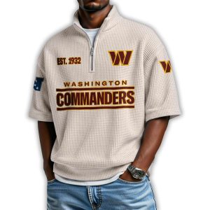 Commanders Est 1932 Waffle Stand Collar Half Zip Polo Shirt