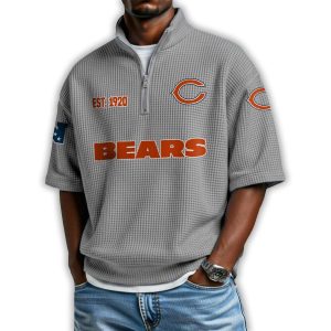 Bears Est 1920 Waffle Stand Collar Half Zip Polo Shirt 2 Bears Est 1920 Waffle Stand Collar Half Zip Polo Shirt2