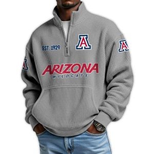 Arizona Football Est 1929 Waffle Stand Collar Half Zip Sweatshirt3