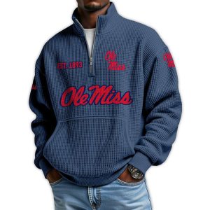 Ole Miss Football Est 1893 Waffle Stand Collar Half Zip Sweatshirt3