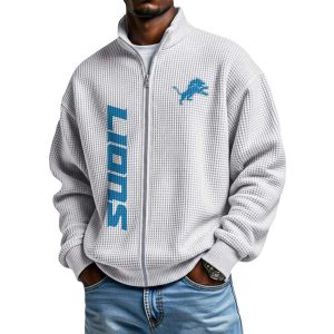 Lions Football Waffle Zip Up Sweatshirt1