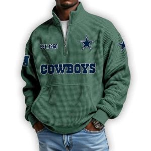 Cowboys Est 1960 Waffle Stand Collar Half Zip Sweatshirt 4 Cowboys Est 1960 Waffle Stand Collar Half Zip Sweatshirt4