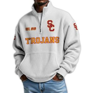 Trojans Football Est 1919 Waffle Stand Collar Half Zip Sweatshirt4