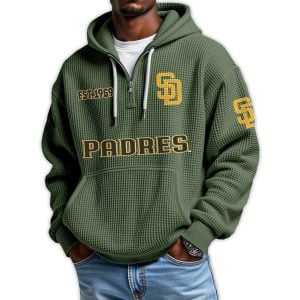 Padres Est 1969 Quarter Zip Waffle Hoodie1