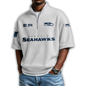 Seahawks Est 1974 Waffle Stand Collar Half Zip Polo Shirt4