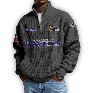Ravens Est 1996 Waffle Stand Collar Half Zip Sweatshirt1