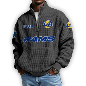 Rams Est 1937 Waffle Stand Collar Half Zip Sweatshirt1