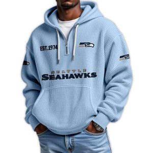 Seahawks Est 1974 Quarter Zip Waffle Hoodie4