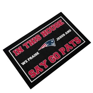 In This House We Praise Jesus and Say Go Pats Doormat 1 In This House We Praise Jesus and Say Go Pats Doormat1