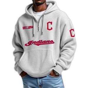 Indians Est 1894 Quarter Zip Waffle Hoodie4