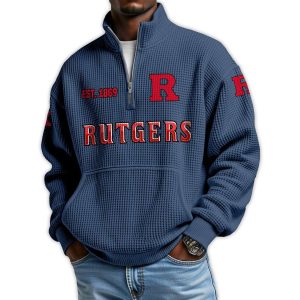 Rutgers Football Est 1869 Waffle Stand Collar Half Zip Sweatshirt3