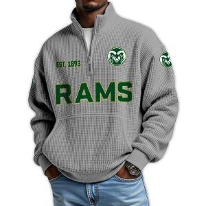 Rams Football Est 1893 Waffle Stand Collar Half Zip Sweatshirt2