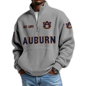Auburn Football Est 1892 Waffle Stand Collar Half Zip Sweatshirt3